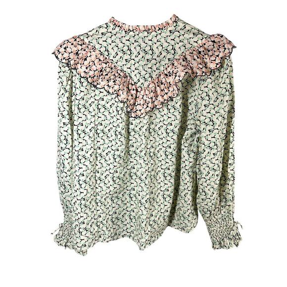 Rixo Danica Ruffled Printed Cotton Floral Blouse Size Small US 6 - Picture 3 of 13